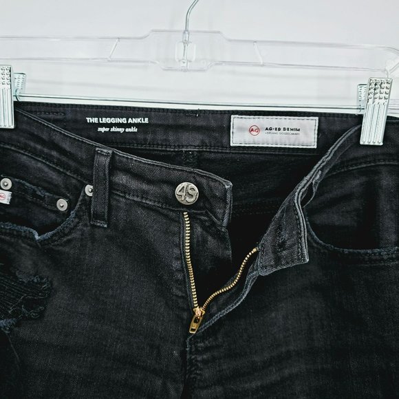 Adriano Goldschmied AGED Denim The Legging Skinny Ankle Jean 27 Black Distressed - Picture 3 of 11